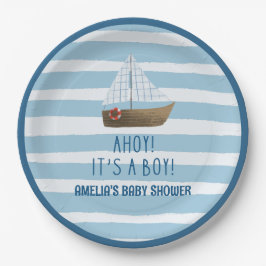 Sailboat Ahoy seine junge blaue Babydusche Pappteller