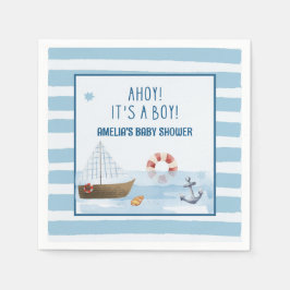 Sailboat Ahoy seine junge blaue Babydusche Serviette