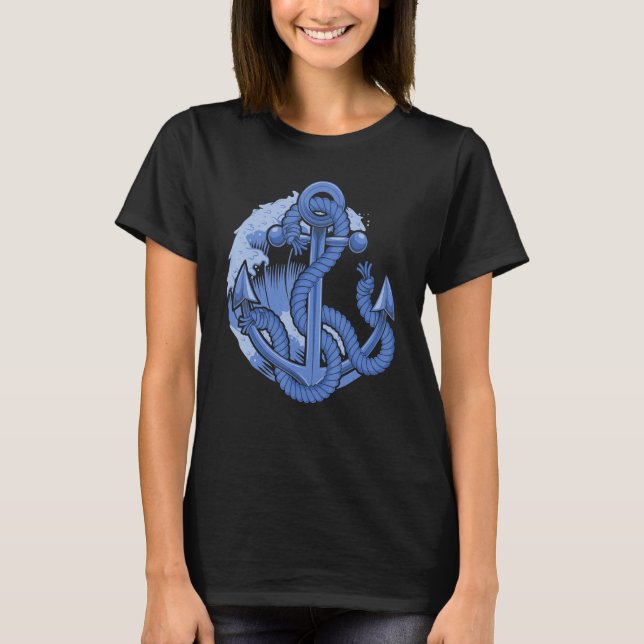 Sailboat Anchor Waves Ocean Sailor Skipper Sailing T-Shirt (Vorderseite)