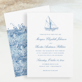 Sailboat and Waves Elegant Navy Blue Wedding Einladung