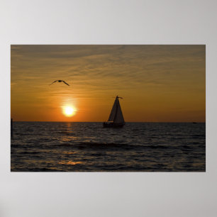Sailboat at sunset poster