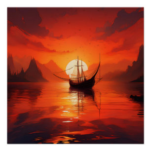 Sailboat at Sunset - Roter Ozean Serenity Art Poster