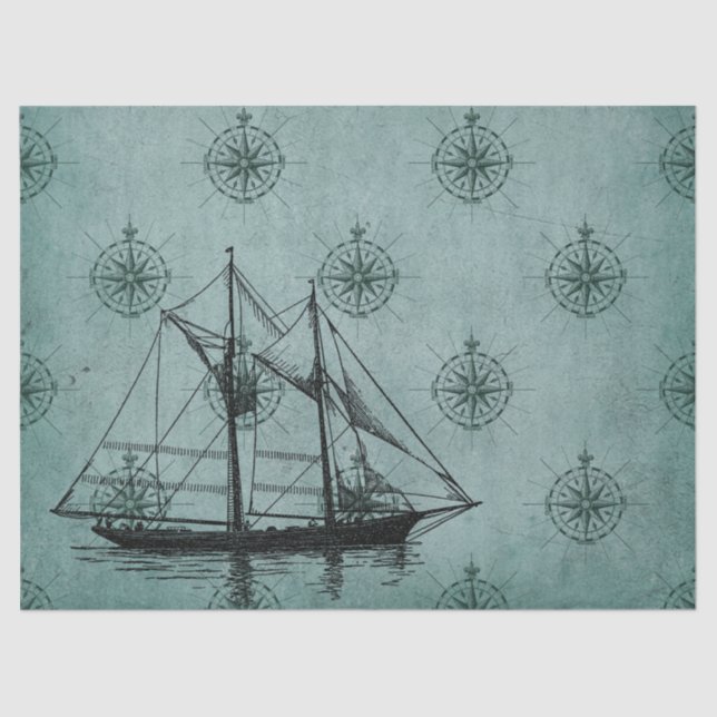 Sailboat auf Green Decoupage Seidenpapier (Vorderseite)