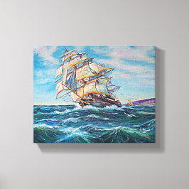 Sailboat auf Rough Waters Fine Art Malerei 10x8 Leinwanddruck