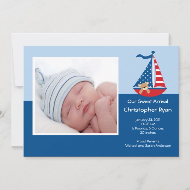 SAILBOAT Baby Boy Foto Ankündigung (Vorderseite)