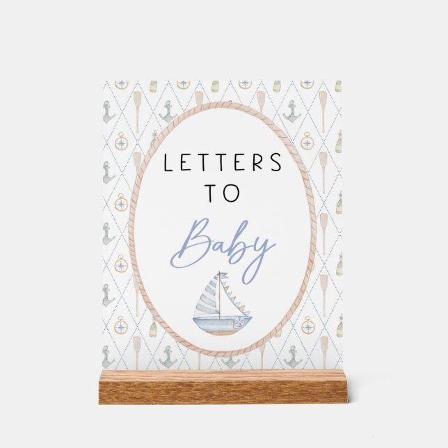 Sailboat Baby Shower Games - Letters to Baby Acrylschild (Vorderseite)
