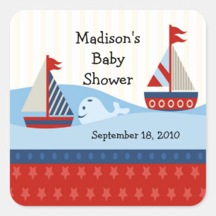 Sailboat Baby Shower Square Sticker! Quadratischer Aufkleber