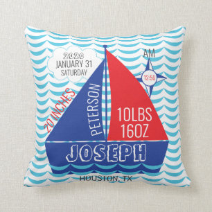 Sailboat Birth Announcement Nautical Baby Stats Kissen