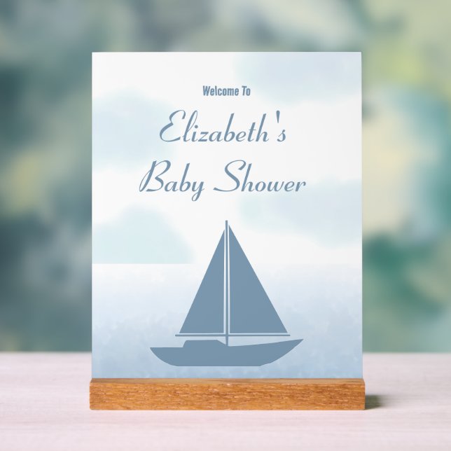 Sailboat Blue Watercolor Boy Baby Shower Acrylschild (Neutral)