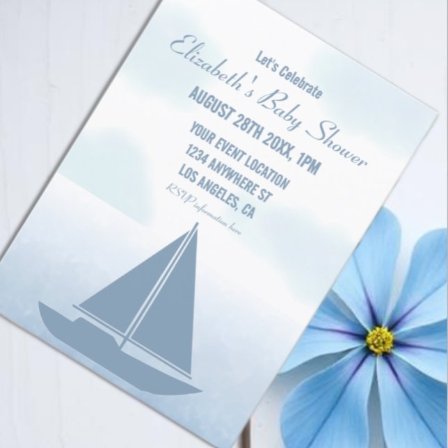 Sailboat Blue Watercolor Boy Baby Shower Einladung (Von Creator hochgeladen)