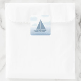 Sailboat Blue Watercolor Boy Baby Shower Quadratischer Aufkleber