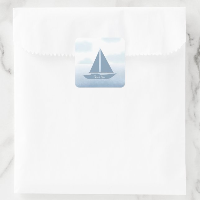 Sailboat Blue Watercolor Boy Baby Shower Quadratischer Aufkleber (Tasche)