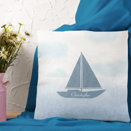 Sailboat Blue Watercolor Kissen