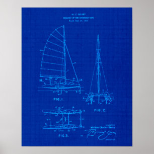 Sailboat Blueprint no 6 Coastal Themed Art Poster