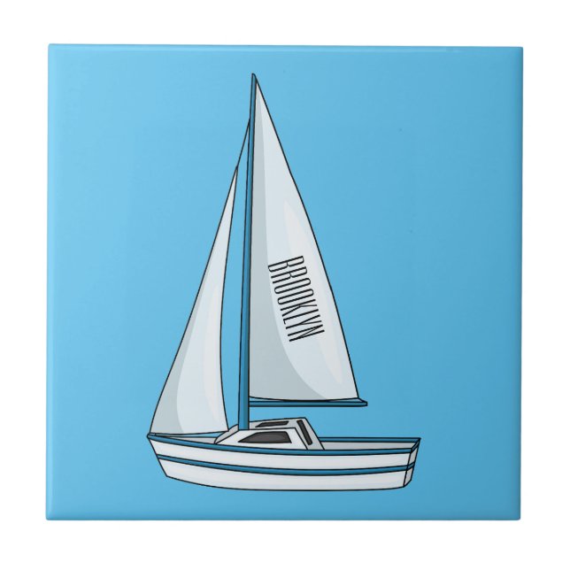 Sailboat cartoon illustration fliese (Vorderseite)