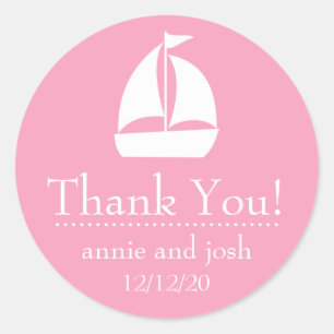Sailboat Danke Labels (pink) Runder Aufkleber