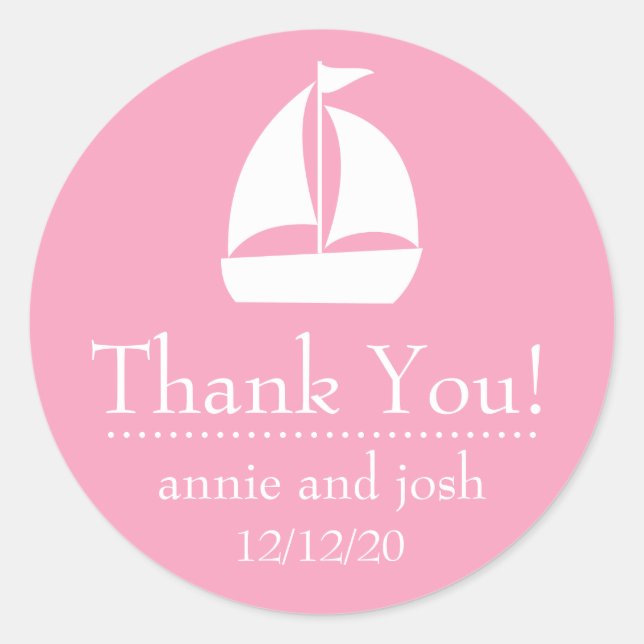 Sailboat Danke Labels (pink) Runder Aufkleber (Vorderseite)