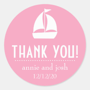 Sailboat Danke Labels (pink) Runder Aufkleber