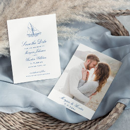 Sailboat Elegant Navy Blue Wedding Foto Save The Date