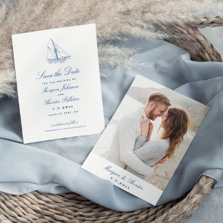 Sailboat Elegant Navy Blue Wedding Foto Save The Date