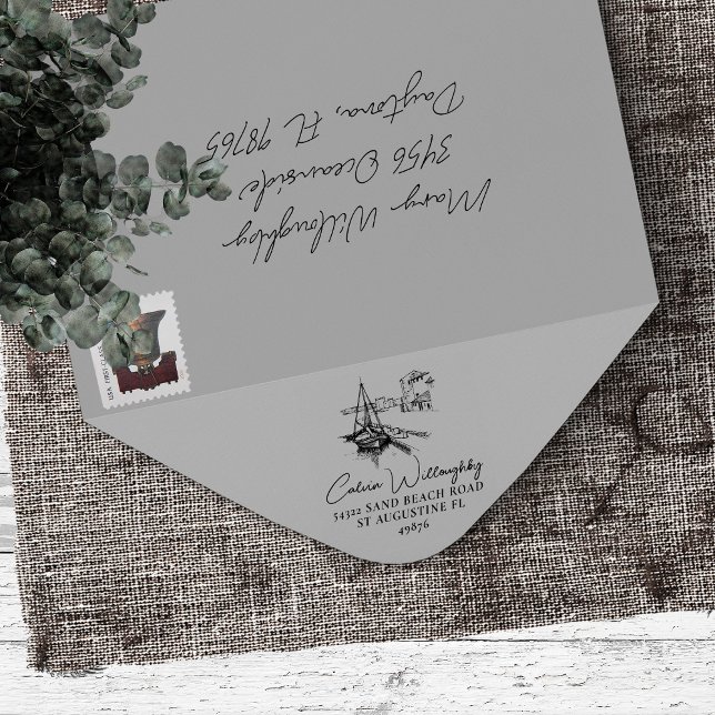 Sailboat Hafen Rücksendeadresse Familienname Gummistempel (Von Creator hochgeladen)