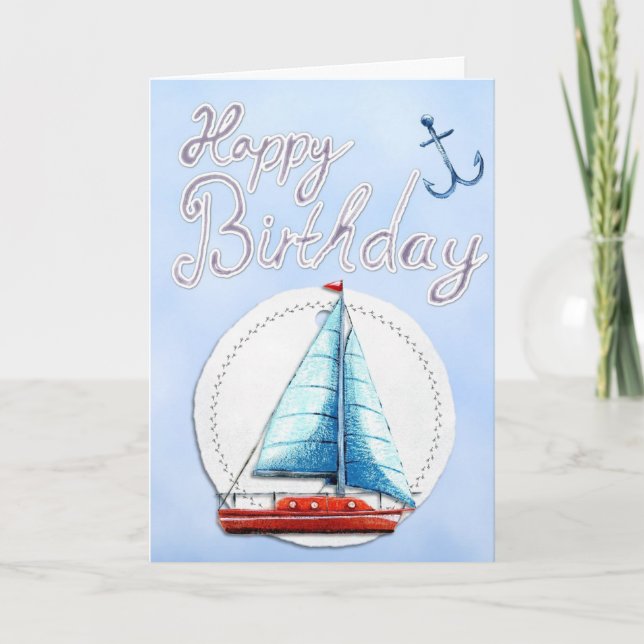 Sailboat Happy Birthday Karte (Vorderseite)