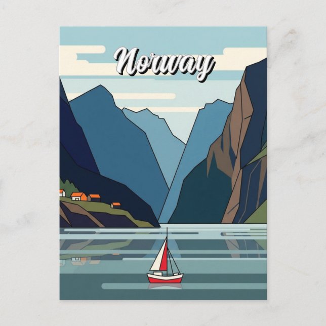 Sailboat in Norwegen Fjord Postkarte (Vorderseite)