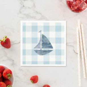 Sailboat Malerei Nautical Blue Gingham Coastal Serviette