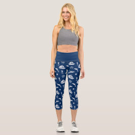 Sailboat & Marine Life Pattern Capri Leggings