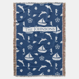 Sailboat & Marine Life Pattern Decke