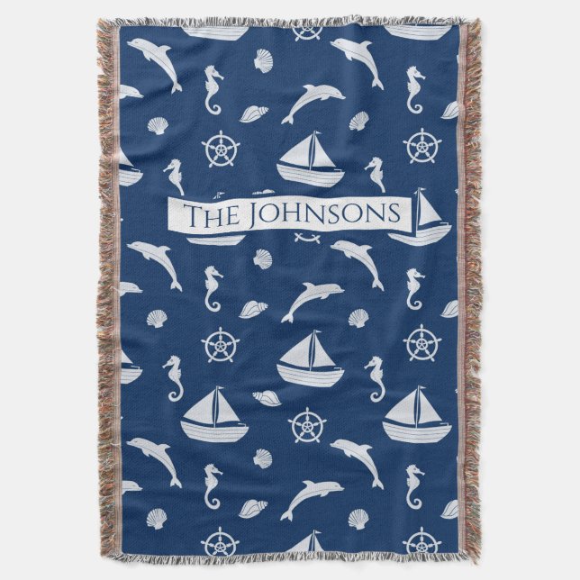 Sailboat & Marine Life Pattern Decke (Vorderseite Vertikal)