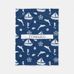 Sailboat & Marine Life Pattern Fleecedecke