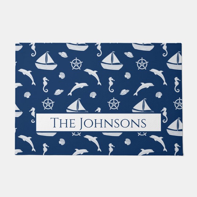 Sailboat & Marine Life Pattern Fußmatte (Vorderseite)