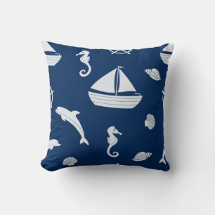 Sailboat & Marine Life Pattern Kissen