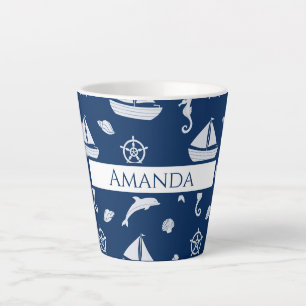 Sailboat & Marine Life Pattern Milchtasse
