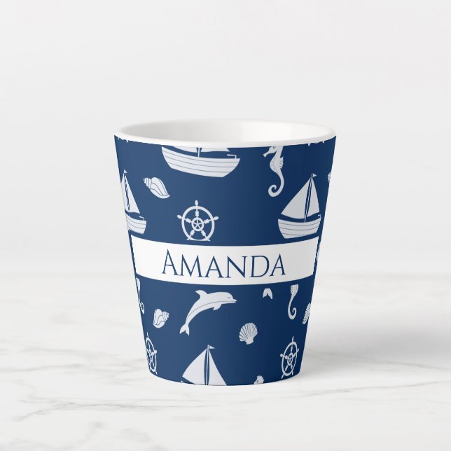 Sailboat & Marine Life Pattern Milchtasse (Vorderseite)