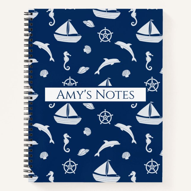 Sailboat & Marine Life Pattern Notizbuch (Vorderseite)