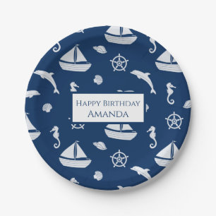 Sailboat & Marine Life Pattern Pappteller
