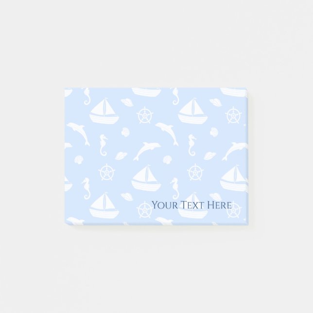Sailboat & Marine Life Pattern Post-it Klebezettel (Vorderseite)