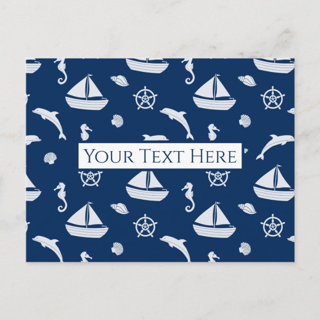 Sailboat & Marine Life Pattern Postkarte (Vorderseite)