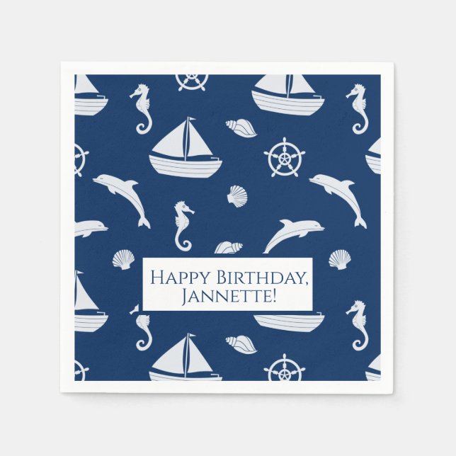 Sailboat & Marine Life Pattern Serviette (Vorderseite)