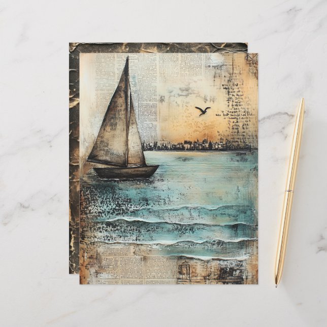 Sailboat Mixed Media Junk Journal-Seite (Vorderseite/Rückseite Beispiel)