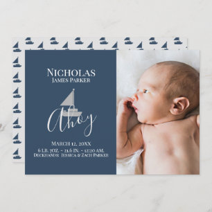 Sailboat Nautical Birth mit Foto Ankündigung