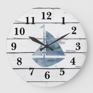 Sailboat Nautical Blue Anchor Shiplap Rustic Decor Große Wanduhr