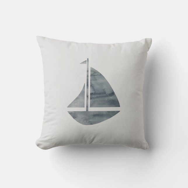 Sailboat Nautical Gray Beach Decke Kissen (Vorderseite)