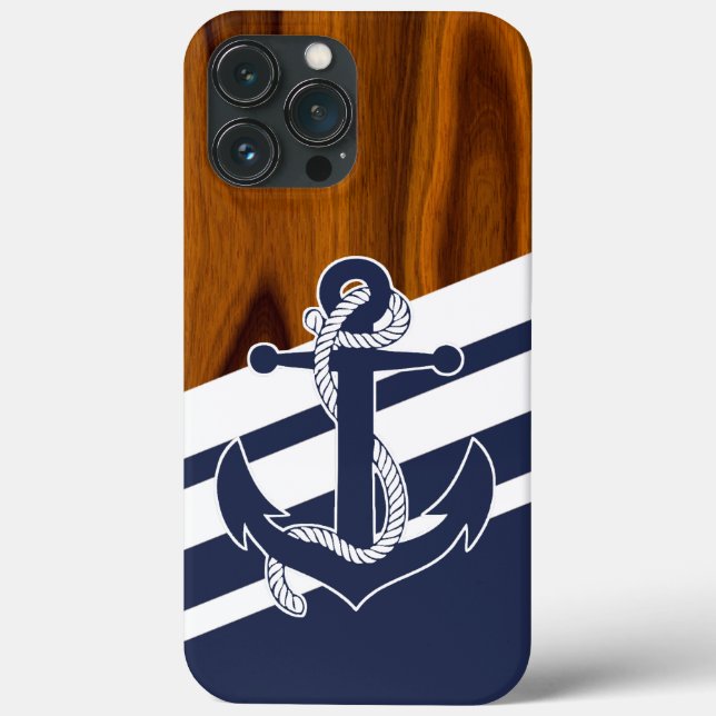 Sailboat Navy Blauer Streifen Holzkörnmuster Case-Mate iPhone Hülle (Rückseite)