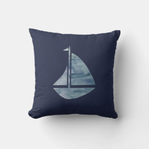Sailboat Navy Blue Nautical Pillow Kissen