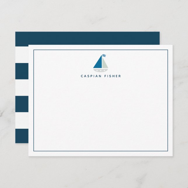 Sailboat Navy Blue Stationery Note Card Mitteilungskarte (Vorne/Hinten)