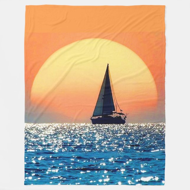 Sailboat Ocean Sunset Fleecedecke (Vorderseite)