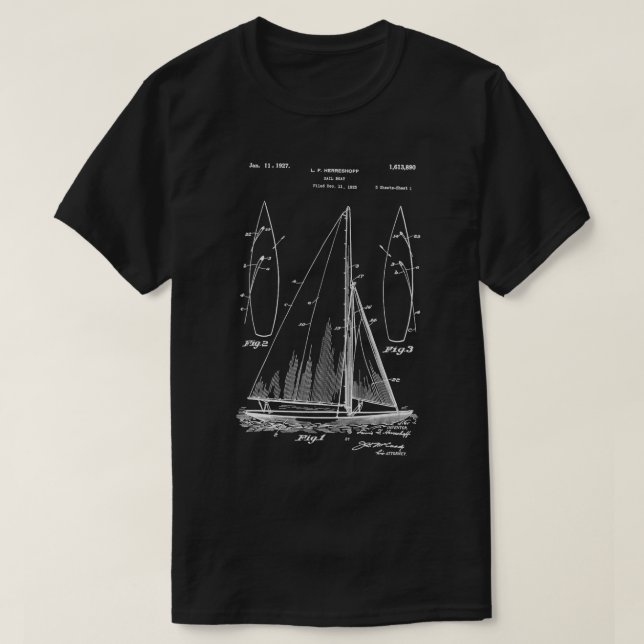 Sailboat Patent Segelboot Segeln T-Shirt (Design vorne)